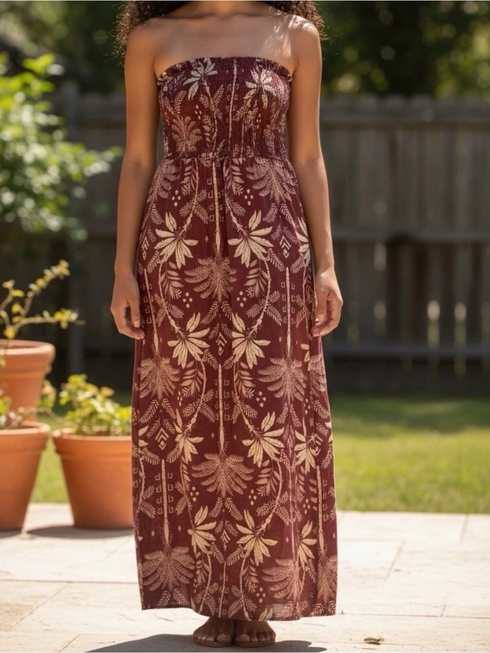Monteau Los Angeles | NWT Strapless ResortWear Linen Blend Smocked Maxi Dress XS - Picture 3 of 16